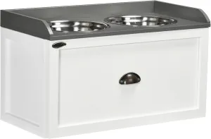 PawHut Large Elevated Dog Bowls with Storage Drawer Containing 21L Capacity, Raised Pet Feeding Station 2 Stainless Steel Grey,White