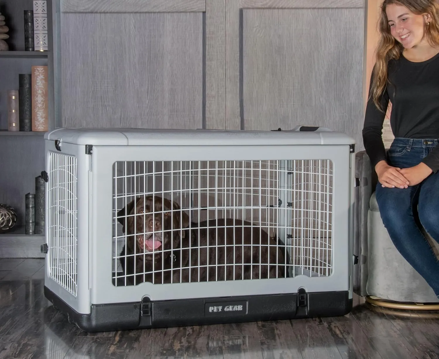 Pet Gear The Other Door 4 Door Steel Crate for Dogs/Cats with Removable Tray, Essential Grey, 42 Inch