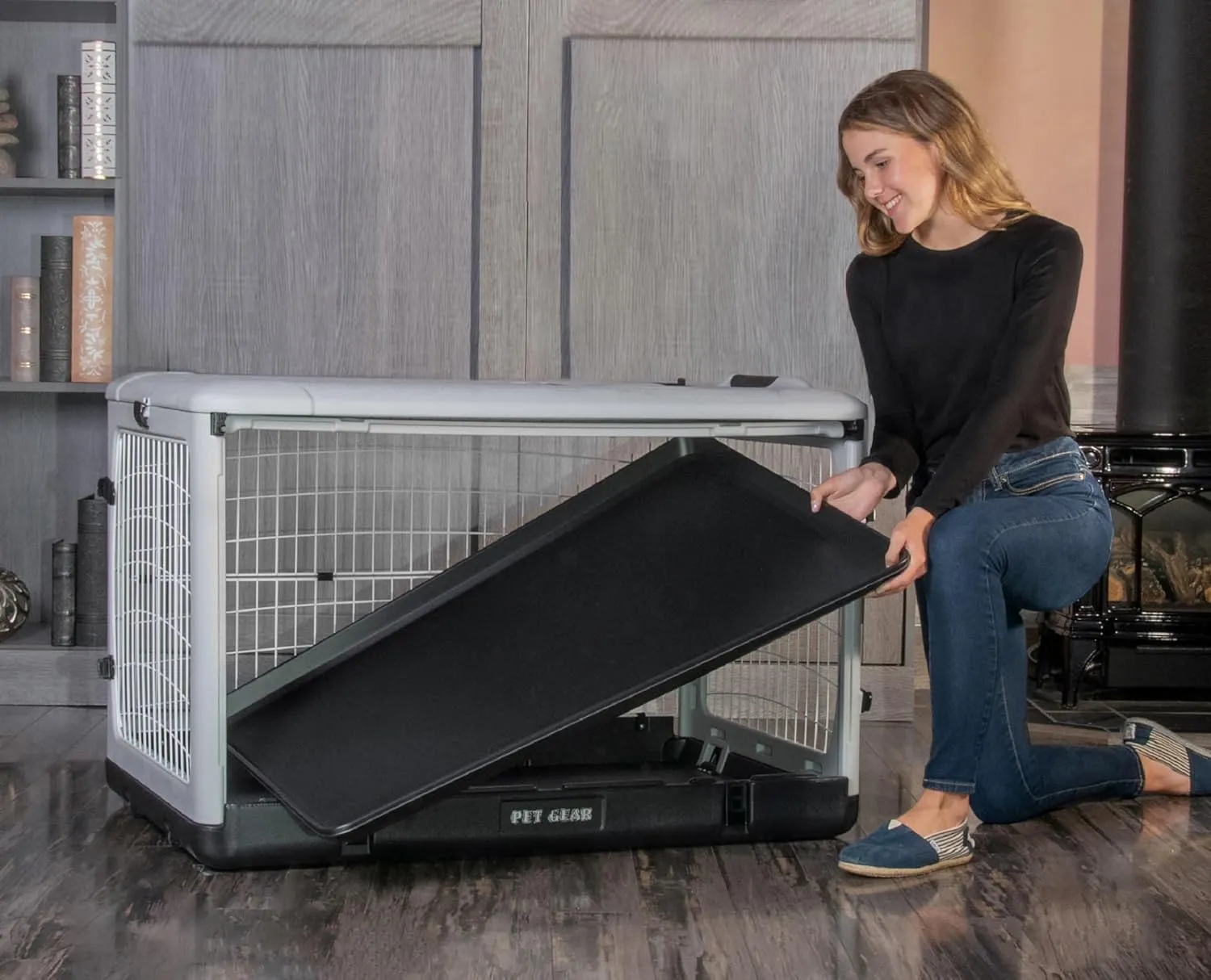 Pet Gear The Other Door 4 Door Steel Crate for Dogs/Cats with Removable Tray, Essential Grey, 42 Inch