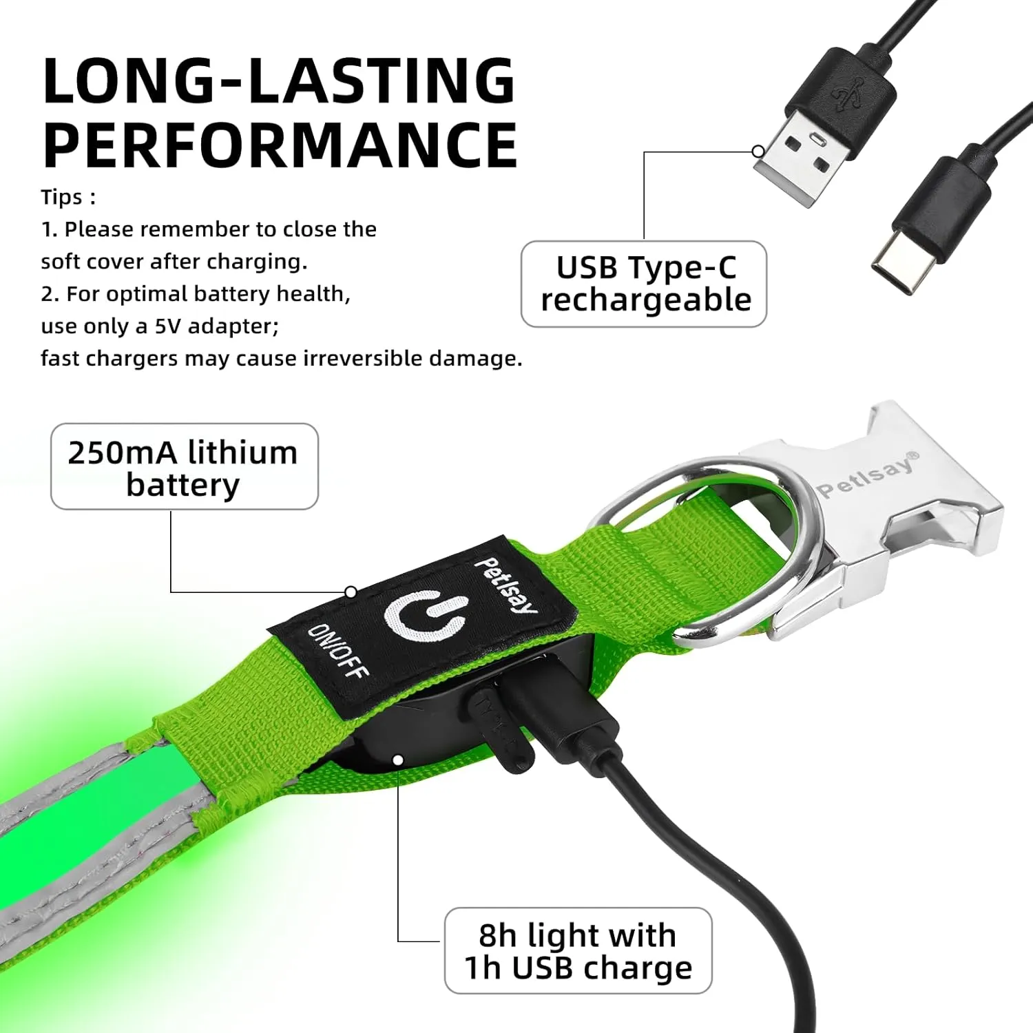 PetIsay Dog Light up Collar with Metal Buckle - Ultimate Reflective LED Dog Collar Rechargeable/Waterproof - Glow in The Dark Dog Collars for Night Walking, Camping, Foggy Weather(Green,Small)