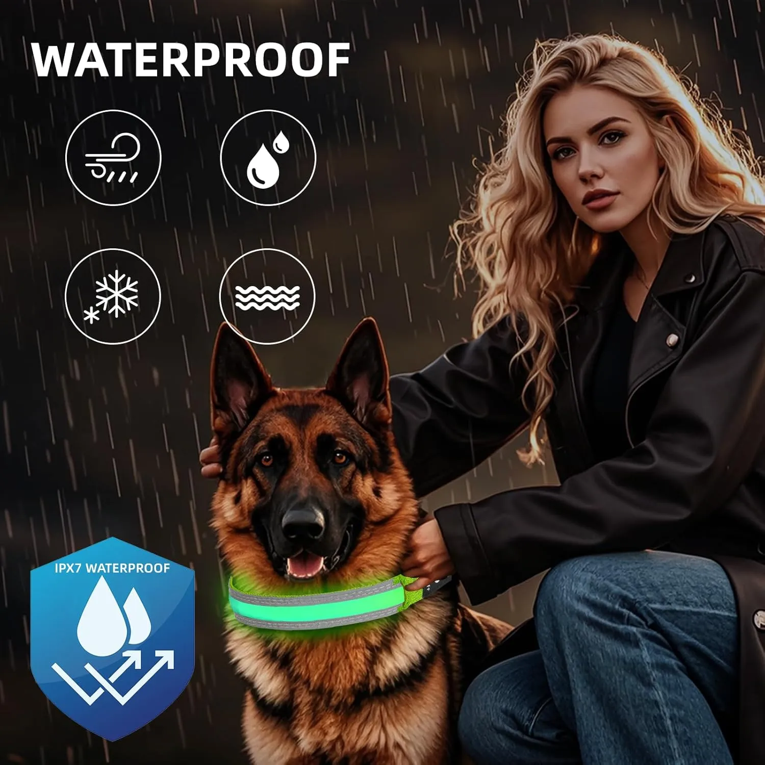 PetIsay Dog Light up Collar with Metal Buckle - Ultimate Reflective LED Dog Collar Rechargeable/Waterproof - Glow in The Dark Dog Collars for Night Walking, Camping, Foggy Weather(Green,Small)