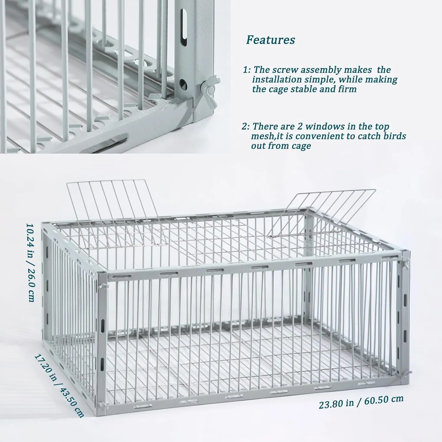 Pigeon Trap with Escape-Proof Design,Pigeon Cage with One-Way Entry,Ideal Pigeon Coop,Chicken and Bird Trap Cage,Portable & Easy Assembly,Unharmful Made of High-Strength Iron with Anti-Rust Paint