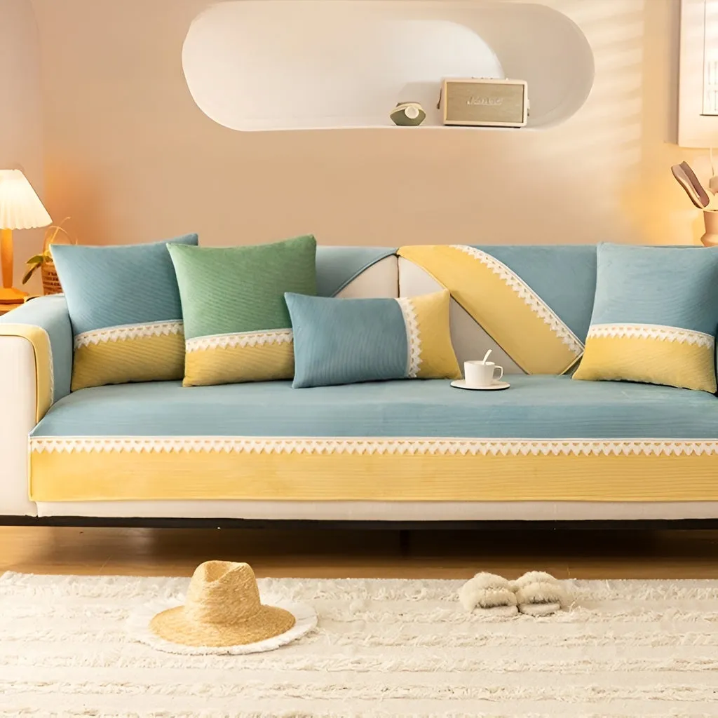 Quinn Velvet Color Blocking Couch Sofa Couch Cover
