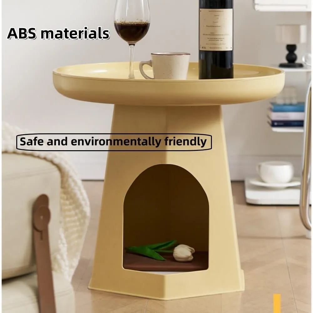 Round Cat Bed Coffee Table, Creative Side Table with Storage for Living Room or Bedroom, Nightstand, End Table and Bedside Table for Small Cats and Home Dcor(Beige)
