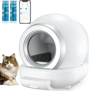 Self Cleaning Litter BoxAutomatic Cat Litter Box Self Cleaning Large Capacity for Multiple Cats,APP Control/Low Noise/Safety with Ladder Box&2 Rolls Garbage BagsUpdated Version