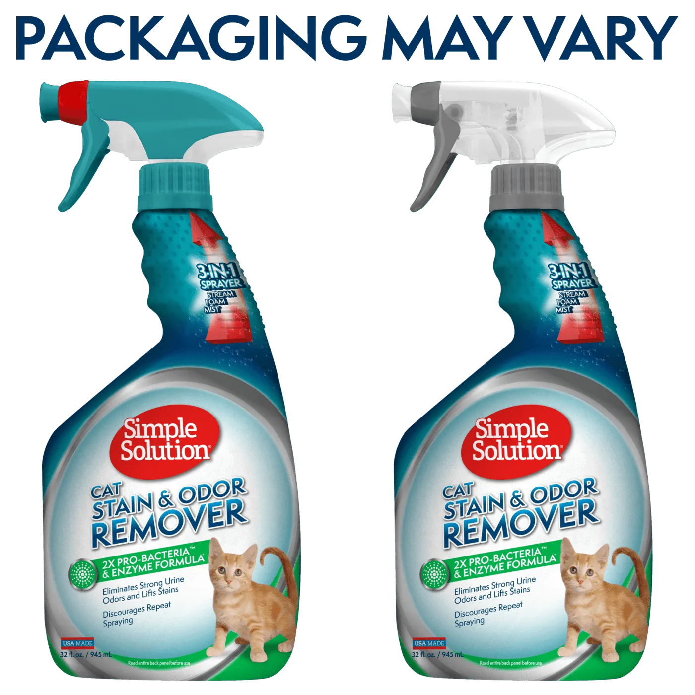 Simple Soltuion 3-in-1 cleaning and deodorizing spray for cats effectively decomposes cat excrement, urine stains, feces stains, vomit and other surfaces. 945ml