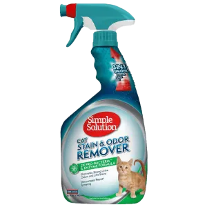 Simple Soltuion 3-in-1 cleaning and deodorizing spray for cats effectively decomposes cat excrement, urine stains, feces stains, vomit and other surfaces. 945ml