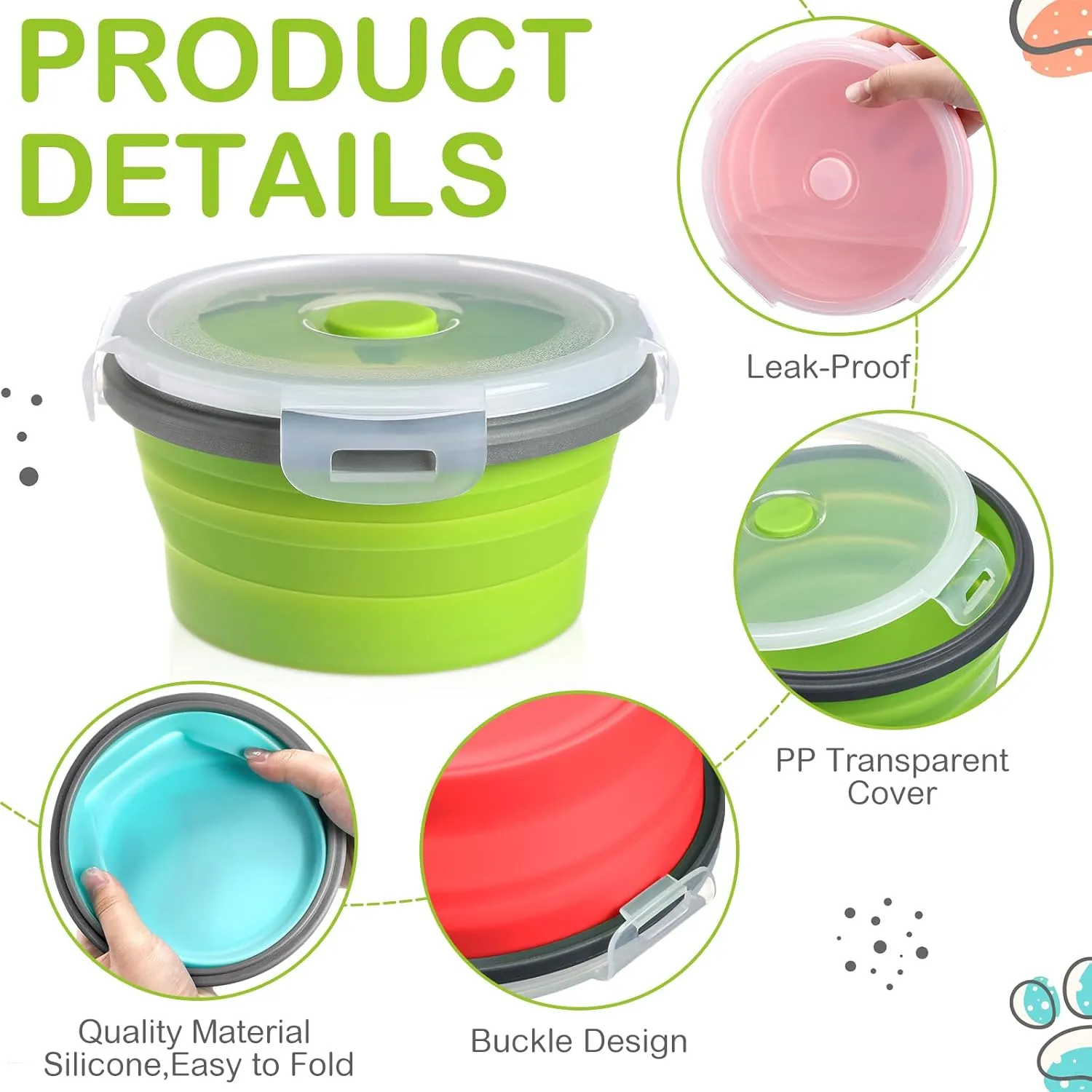 Suclain 4 Pcs Camping Bowl with Lid Collapsible Silicone Lunch Box Salad Bowl Expandable Food Storage Container Folding Travel Container for Hiking Camping(Red, Pink, Blue, Green,12, 17, 27, 41 oz)