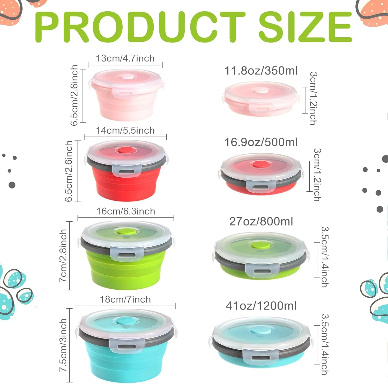 Suclain 4 Pcs Camping Bowl with Lid Collapsible Silicone Lunch Box Salad Bowl Expandable Food Storage Container Folding Travel Container for Hiking Camping(Red, Pink, Blue, Green,12, 17, 27, 41 oz)