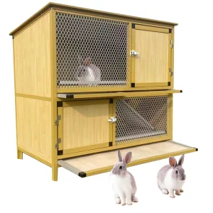 Talis-us Rabbit Hutch Small Animals Habitat with Ramp, Removable Tray, and Weatherproof Roof