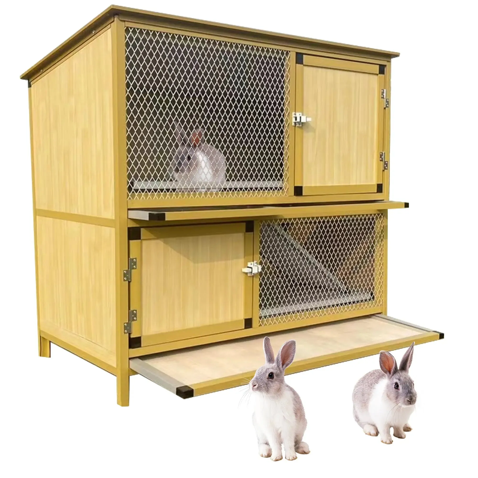 Talis-us Rabbit Hutch Small Animals Habitat with Ramp, Removable Tray, and Weatherproof Roof