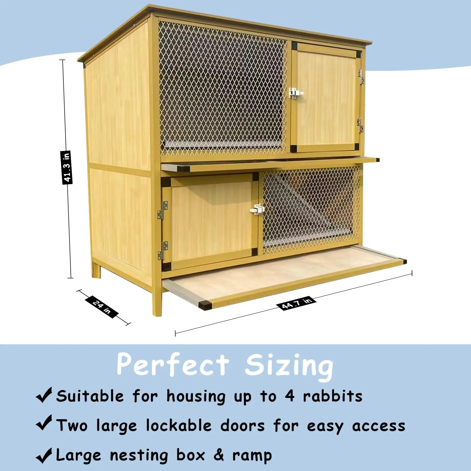 Talis-us Rabbit Hutch Small Animals Habitat with Ramp, Removable Tray, and Weatherproof Roof