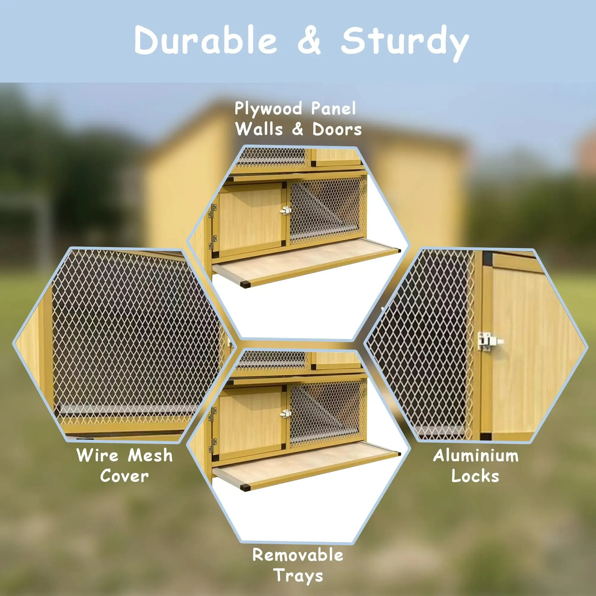 Talis-us Rabbit Hutch Small Animals Habitat with Ramp, Removable Tray, and Weatherproof Roof