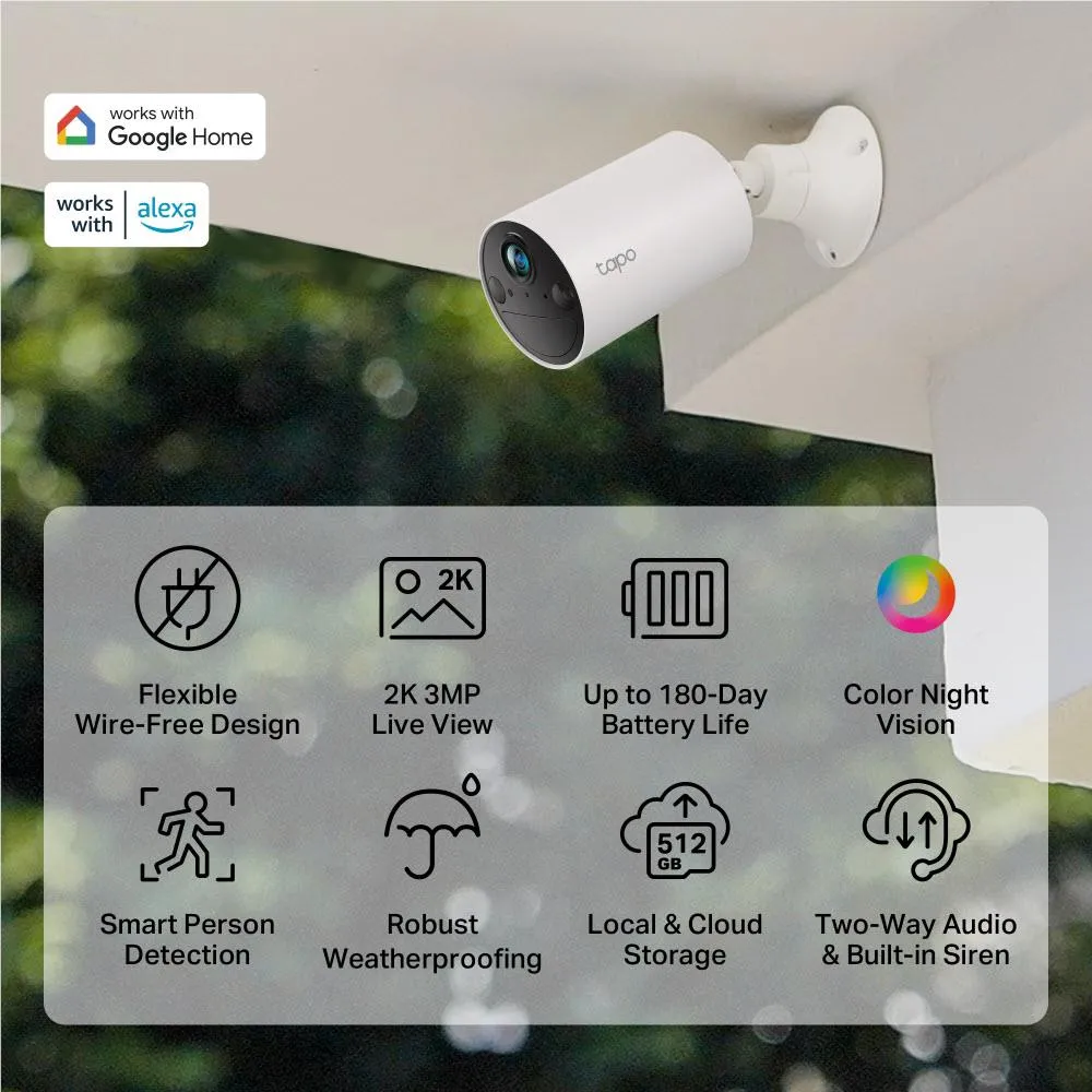 TP-Link Tapo 2K 3MP Smart Wire-Free Security System (2-pack)