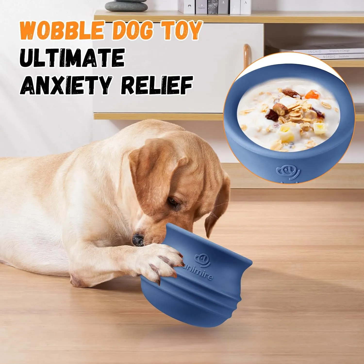Treat Dispensing Dog Toy, Long-Lasting Interactive Puzzle Toys for Dogs, Stuffable Dog Enrichment Frozen Lick Treat Toy for Boredom, BPA Free Silicone Fetch Catch Chew Toy (Dark Blue,M)