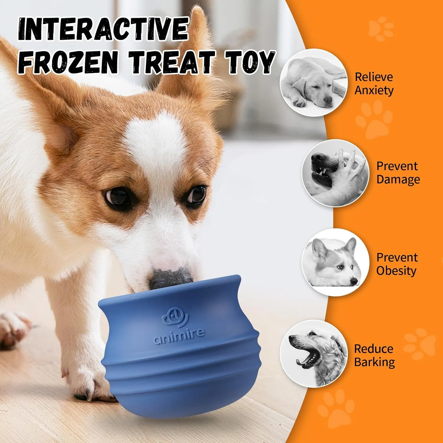 Treat Dispensing Dog Toy, Long-Lasting Interactive Puzzle Toys for Dogs, Stuffable Dog Enrichment Frozen Lick Treat Toy for Boredom, BPA Free Silicone Fetch Catch Chew Toy (Dark Blue,M)