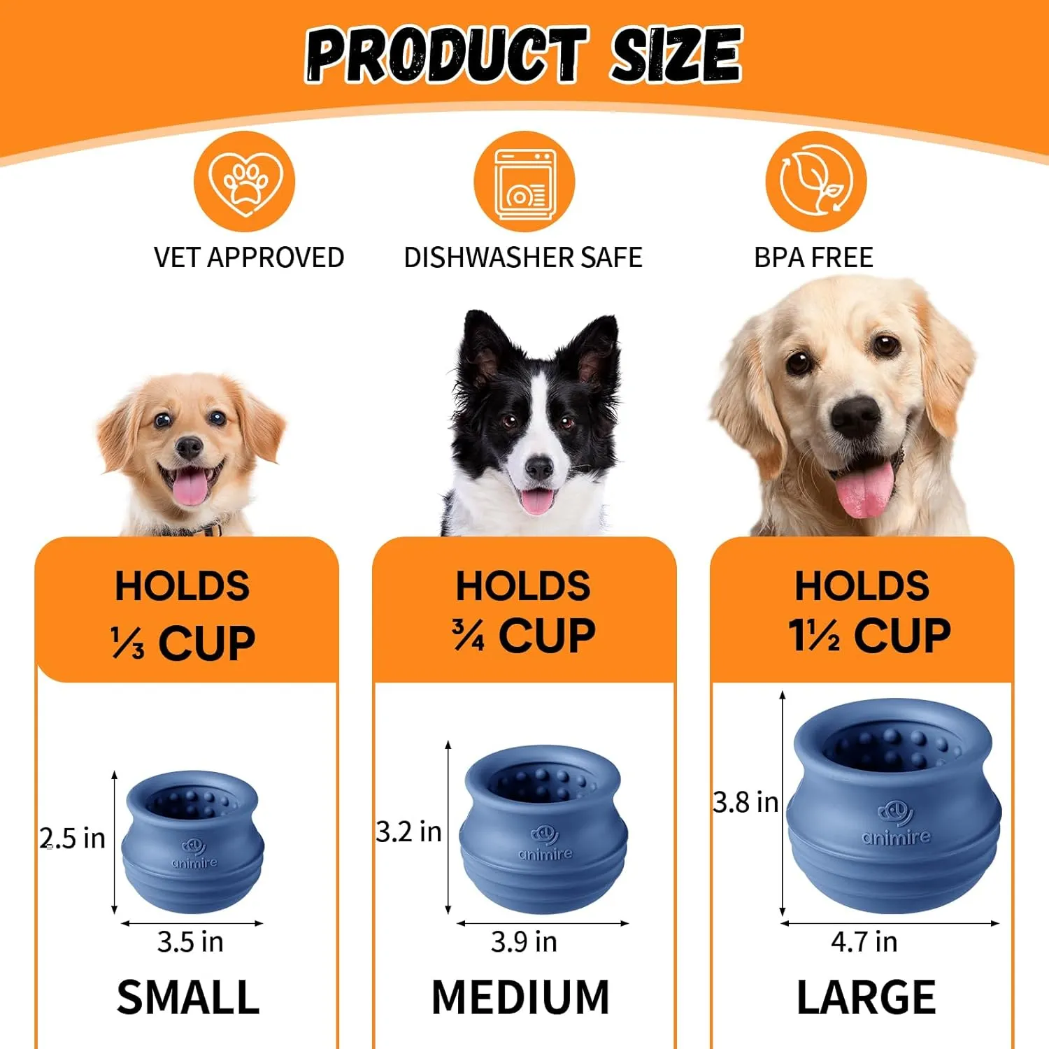 Treat Dispensing Dog Toy, Long-Lasting Interactive Puzzle Toys for Dogs, Stuffable Dog Enrichment Frozen Lick Treat Toy for Boredom, BPA Free Silicone Fetch Catch Chew Toy (Dark Blue,M)