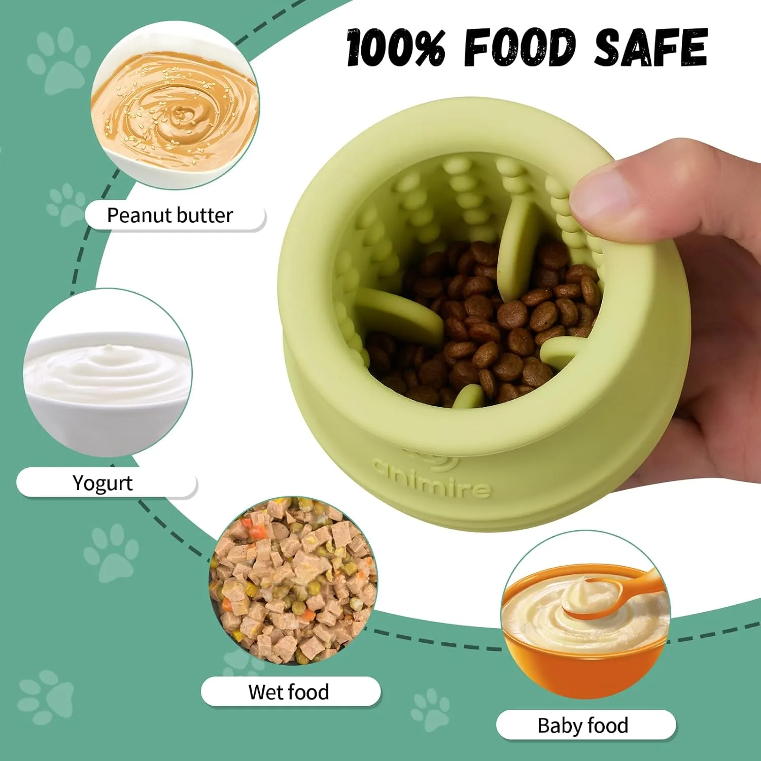 Treat Dispensing Dog Toy, Long-Lasting Interactive Puzzle Toys for Dogs, Stuffable Dog Enrichment Frozen Lick Treat Toy for Boredom, BPA Free Silicone Fetch Catch Chew Toy (Green,M)