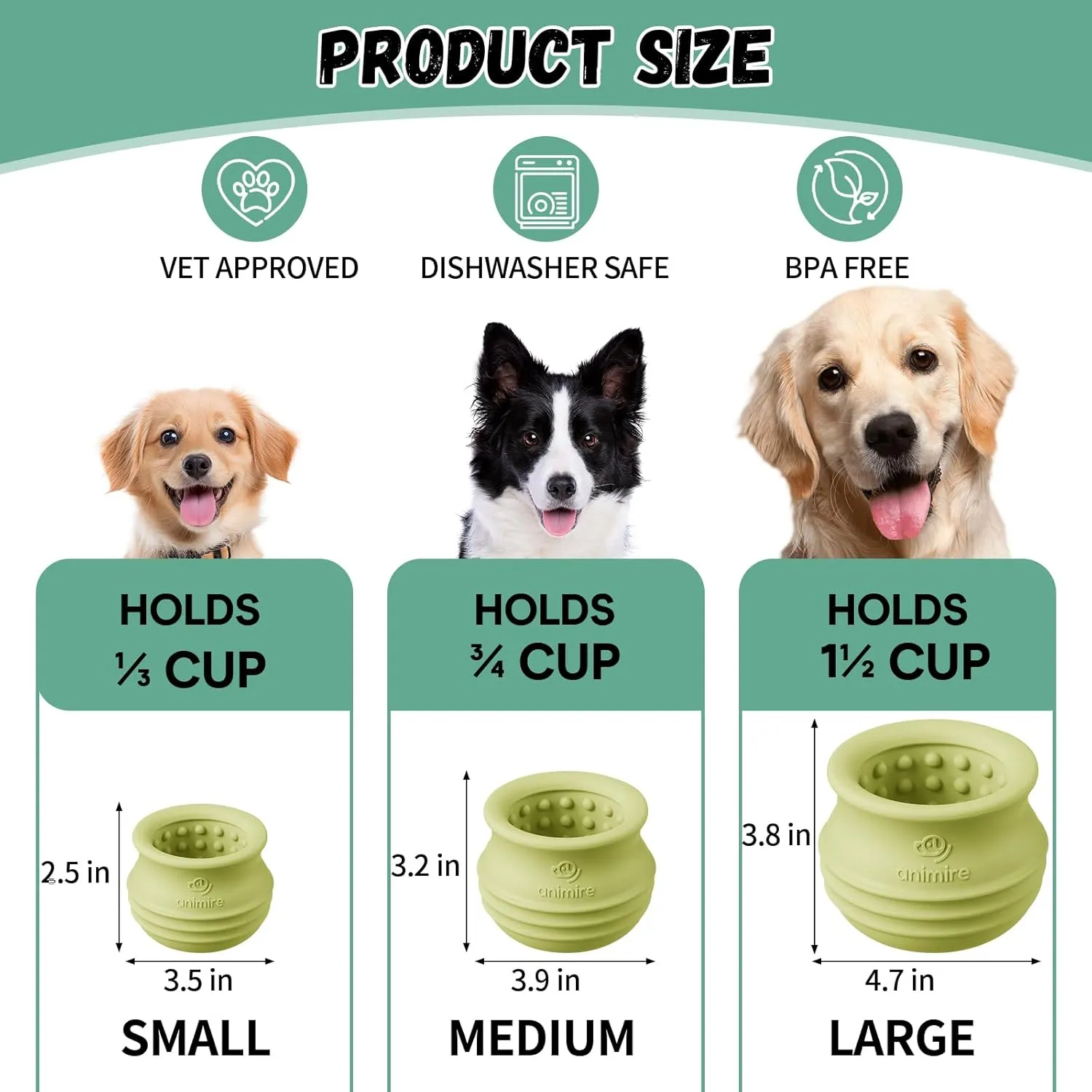 Treat Dispensing Dog Toy, Long-Lasting Interactive Puzzle Toys for Dogs, Stuffable Dog Enrichment Frozen Lick Treat Toy for Boredom, BPA Free Silicone Fetch Catch Chew Toy (Green,M)