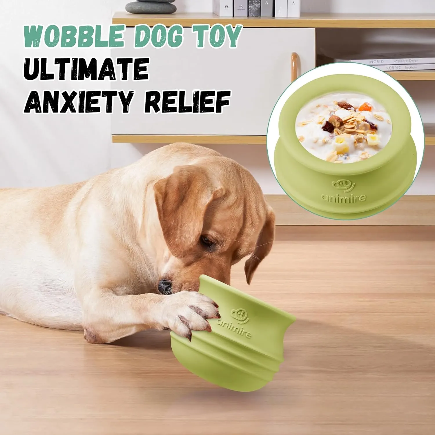 Treat Dispensing Dog Toy, Long-Lasting Interactive Puzzle Toys for Dogs, Stuffable Dog Enrichment Frozen Lick Treat Toy for Boredom, BPA Free Silicone Fetch Catch Chew Toy (Green,M)