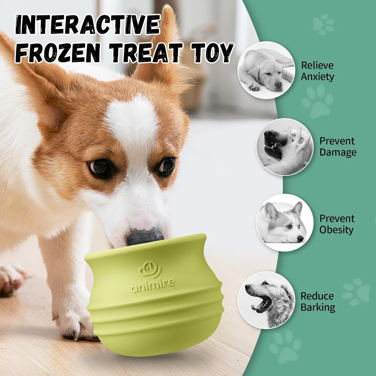 Treat Dispensing Dog Toy, Long-Lasting Interactive Puzzle Toys for Dogs, Stuffable Dog Enrichment Frozen Lick Treat Toy for Boredom, BPA Free Silicone Fetch Catch Chew Toy (Green,M)
