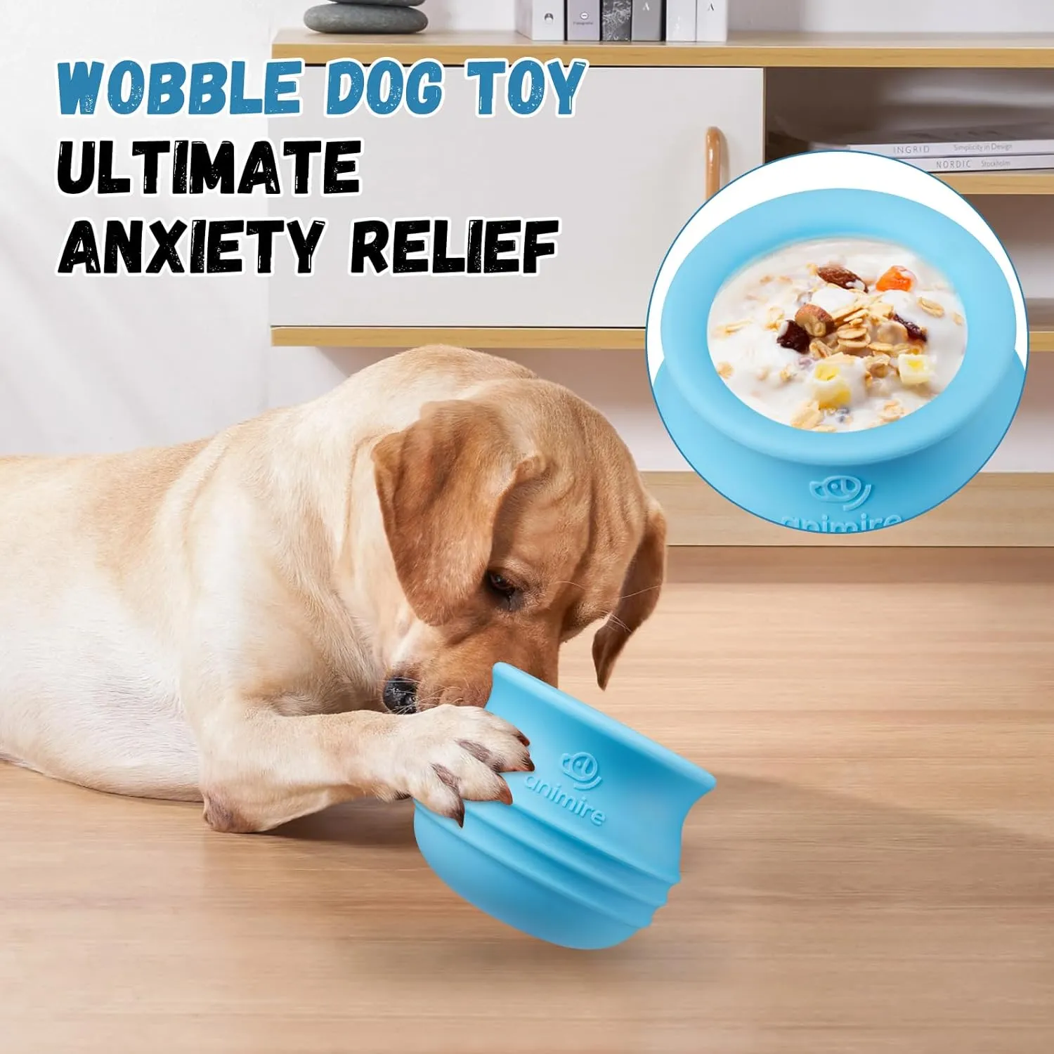Treat Dispensing Dog Toy, Long-Lasting Interactive Puzzle Toys for Dogs, Stuffable Dog Enrichment Frozen Lick Treat Toy for Boredom, BPA Free Silicone Fetch Catch Chew Toy (Light Blue,M)