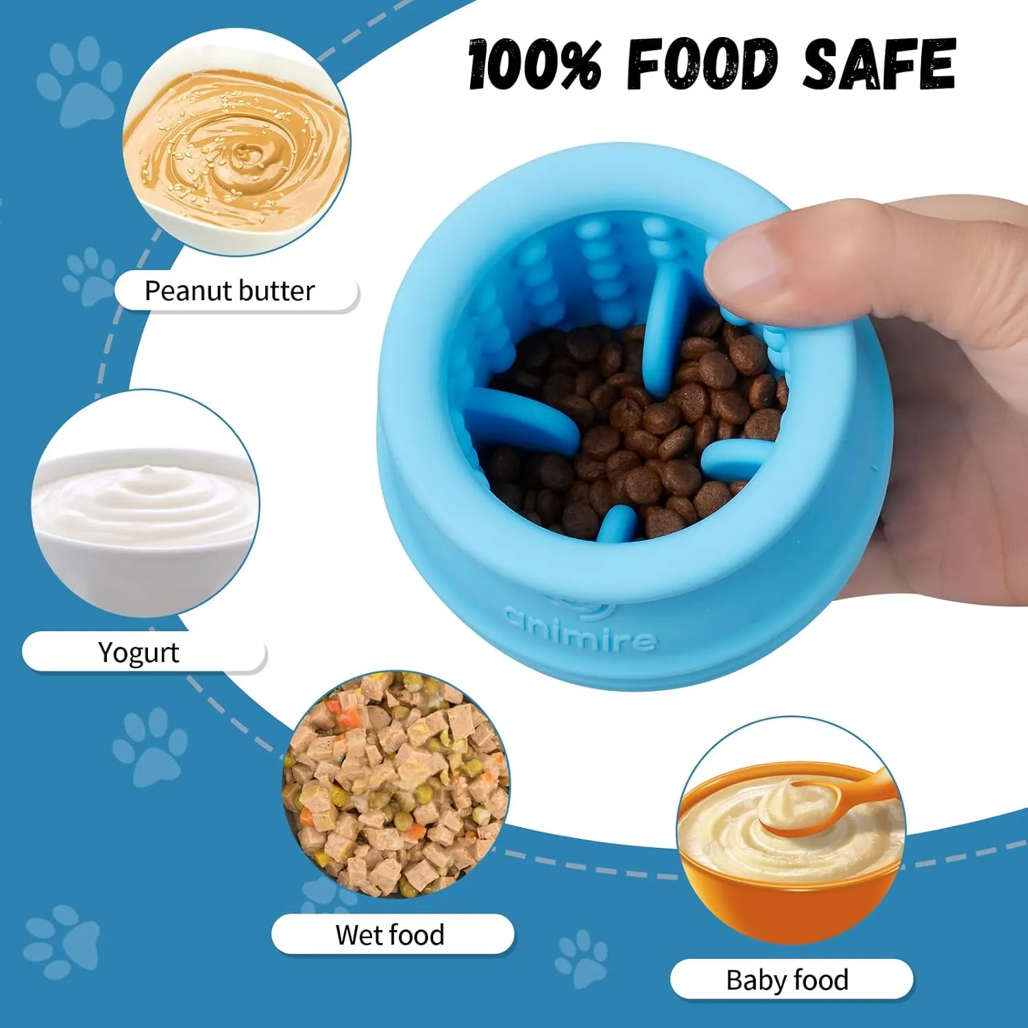 Treat Dispensing Dog Toy, Long-Lasting Interactive Puzzle Toys for Dogs, Stuffable Dog Enrichment Frozen Lick Treat Toy for Boredom, BPA Free Silicone Fetch Catch Chew Toy (Light Blue,M)