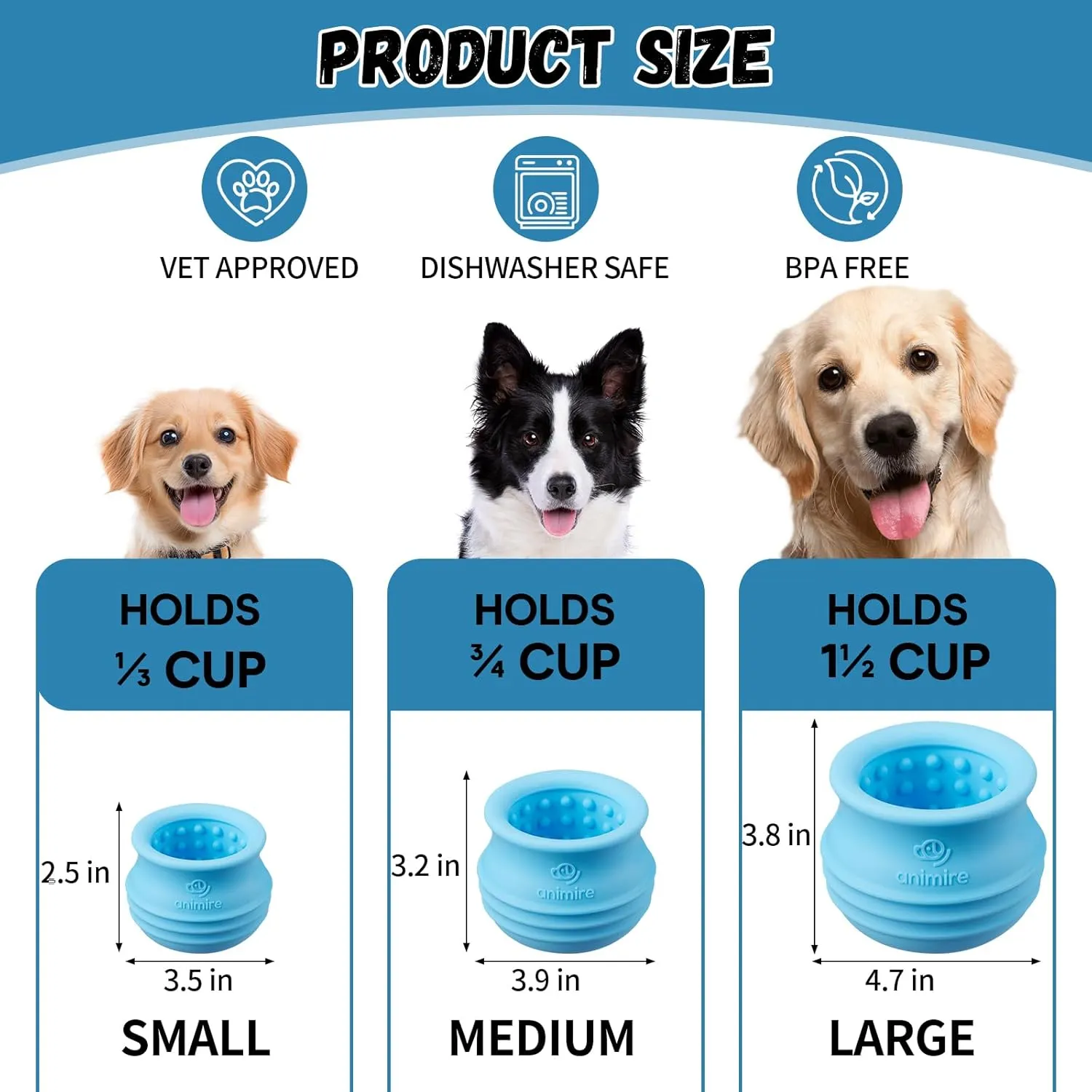 Treat Dispensing Dog Toy, Long-Lasting Interactive Puzzle Toys for Dogs, Stuffable Dog Enrichment Frozen Lick Treat Toy for Boredom, BPA Free Silicone Fetch Catch Chew Toy (Light Blue,M)