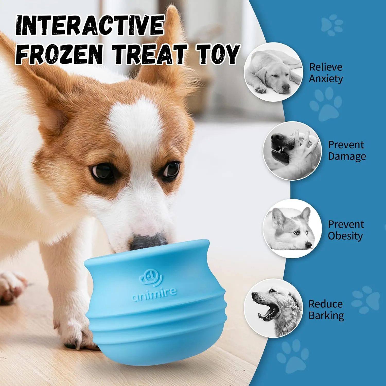 Treat Dispensing Dog Toy, Long-Lasting Interactive Puzzle Toys for Dogs, Stuffable Dog Enrichment Frozen Lick Treat Toy for Boredom, BPA Free Silicone Fetch Catch Chew Toy (Light Blue,M)
