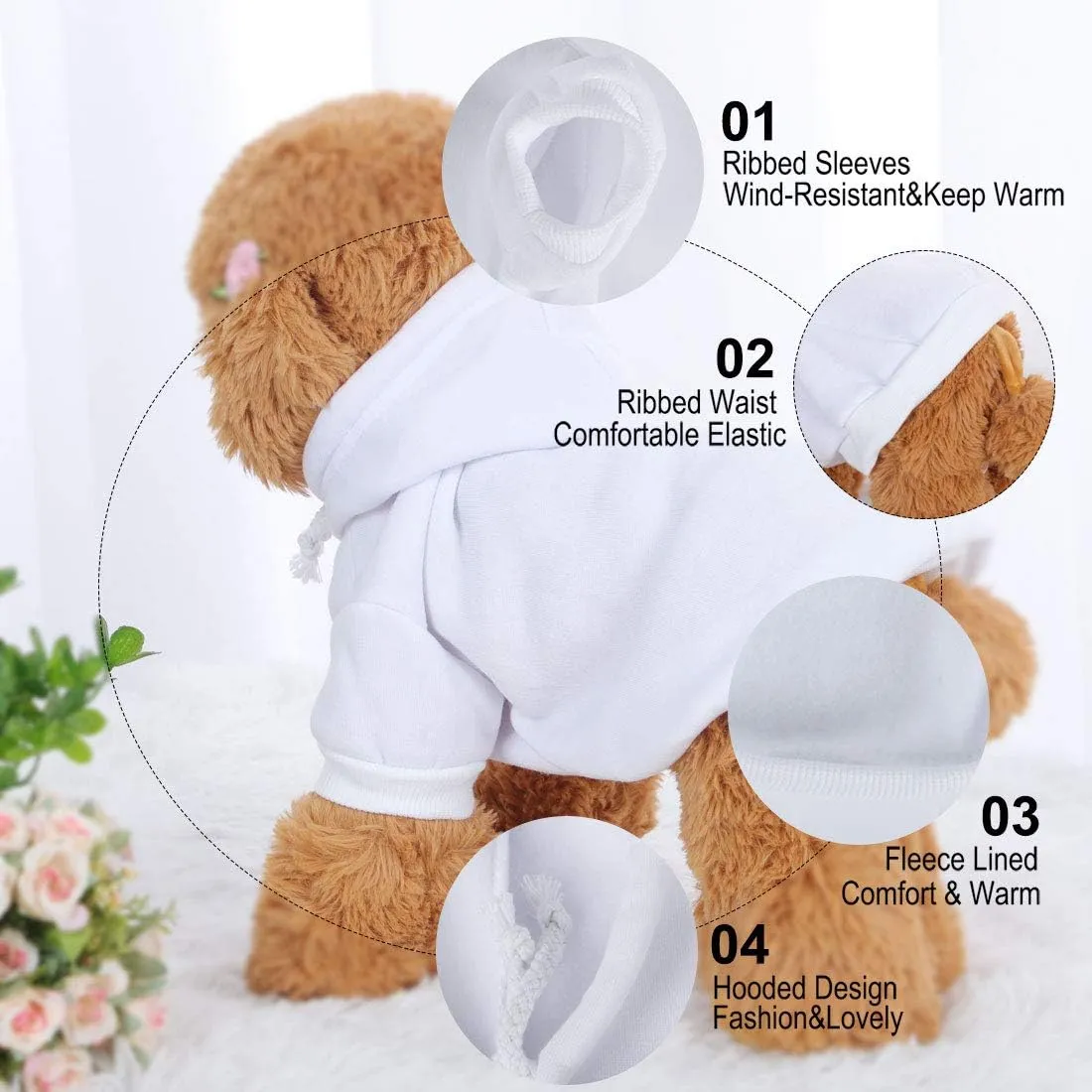 uxcell Pet Dog Hooded Hoody Sweatshirt Clothes Cotton Apparel Puppy Cat Winter/Spring/Fall Costume Outfits Fleece Warm Coat White XL