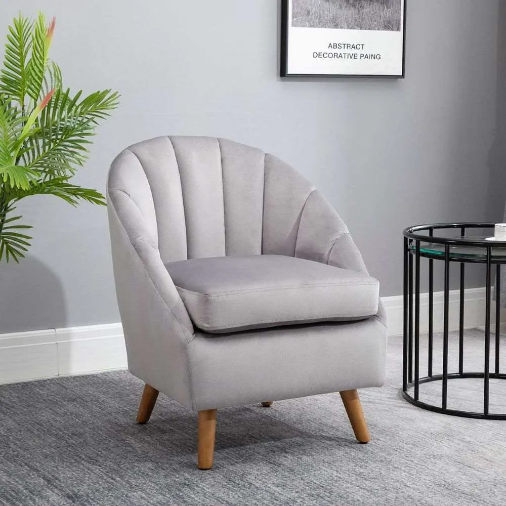 Velvet Fabric Single Sofa Dining Chair Solid Wood Leg For Home Upholstered