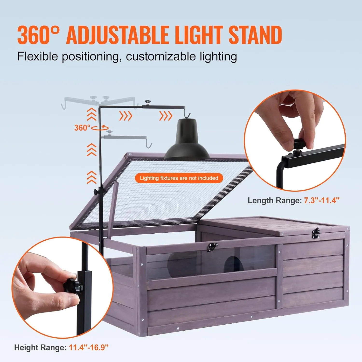 VEVOR Tortoise Habitat, Cedar Wooden Tortoise House Indoor & Outdoor, Tortoise Enclosure with Adjustable Lamp Holder, 2-Room Reptile Enclosure Small Animal Cage for Gecko, Lizard, Snake 38x24x13 inch