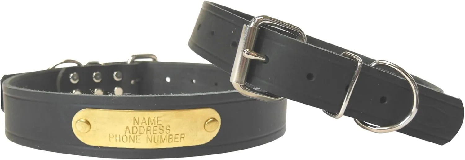 Warner Cumberland Leather Dog Collar Free Engraved Brass ID tag USA (1 1/4" x 28" Fits 21-25" Neck, Black)