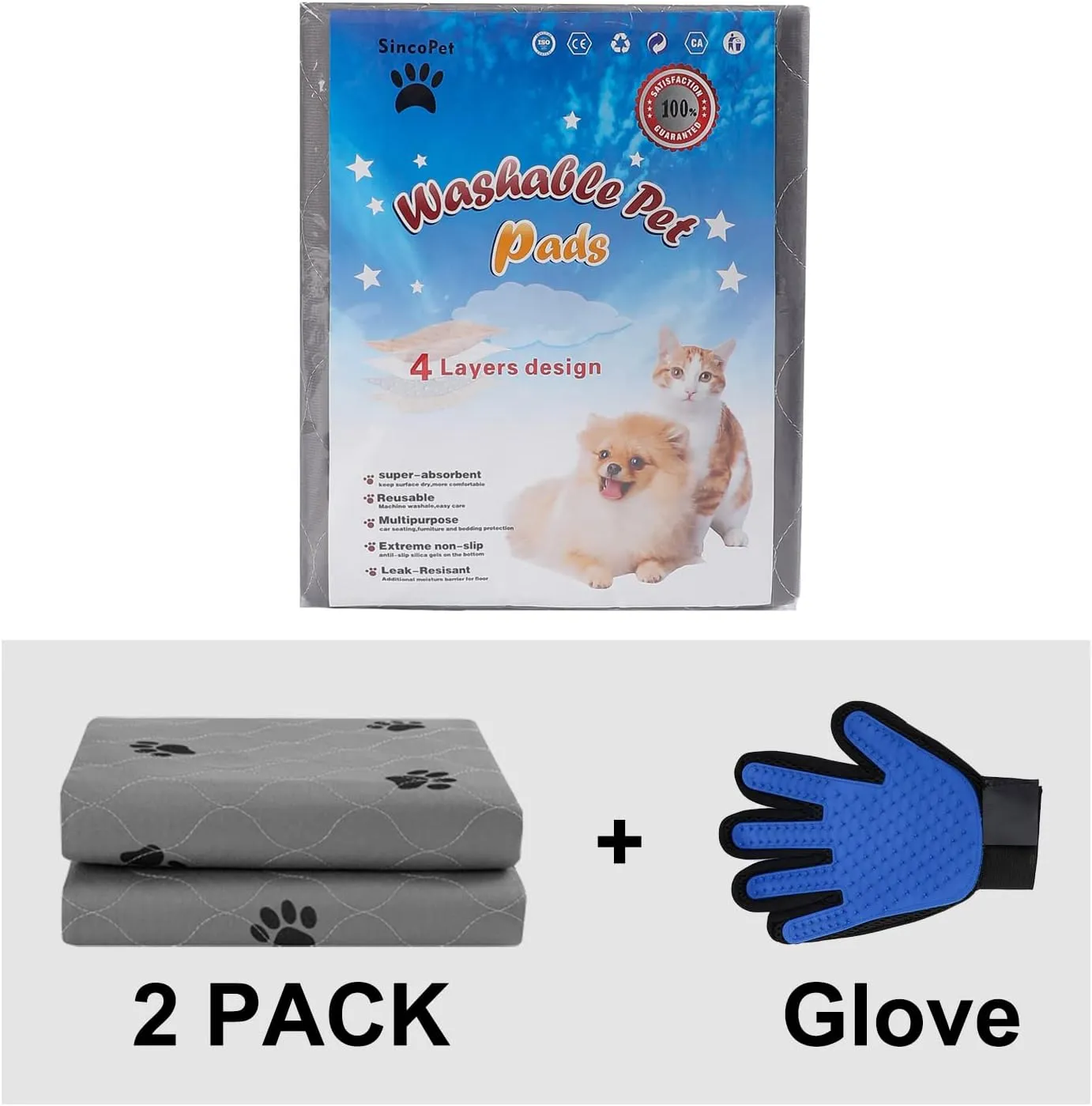 Washable Pee Pads for Dogs   Free Puppy Grooming Gloves/Quilted, Fast Absorbing Machine Washable Dog Whelping Pad/Waterproof Puppy Training Pad/Housebreaking Absorption Pads