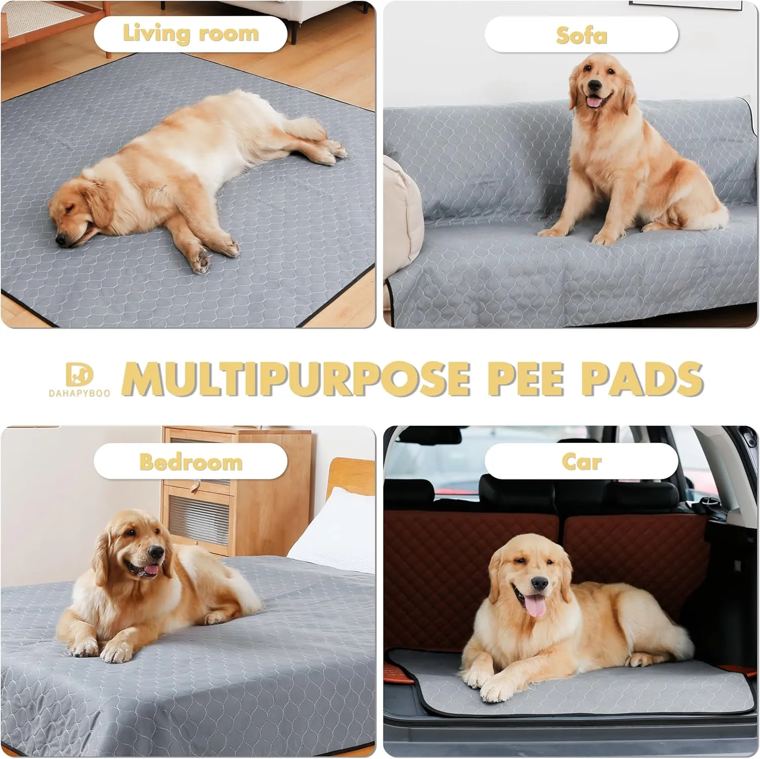 Washable Pee Pads for Dogs,4 Pack Reusable Puppy Pads for Dogs,18x24 Non-Slip Waterproof Pet Training Pads for Crate, Playpen, Bed, Sofa,Whelping Box, Potty Training
