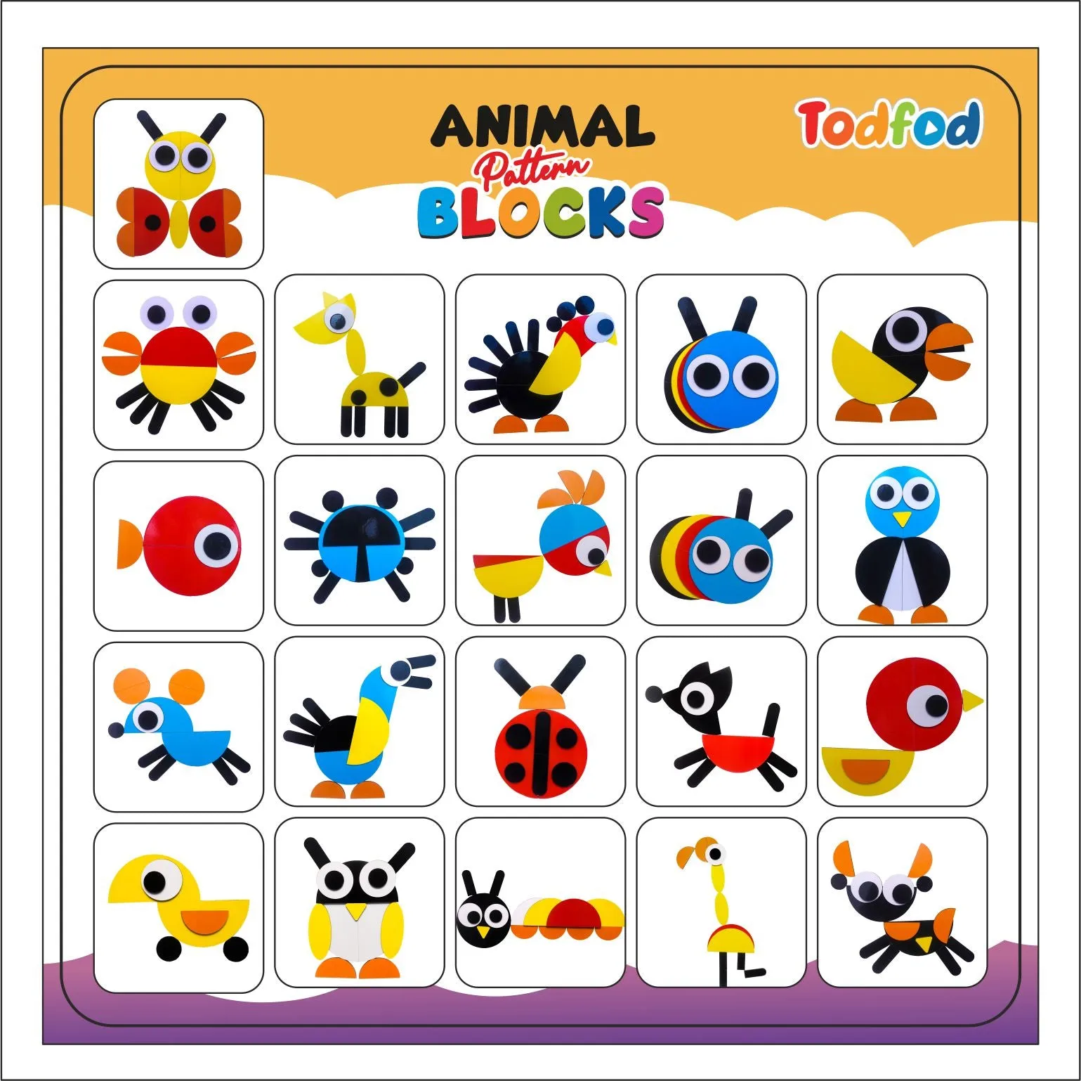 Wooden Animal Puzzle Pattern Blocks Activity Cards