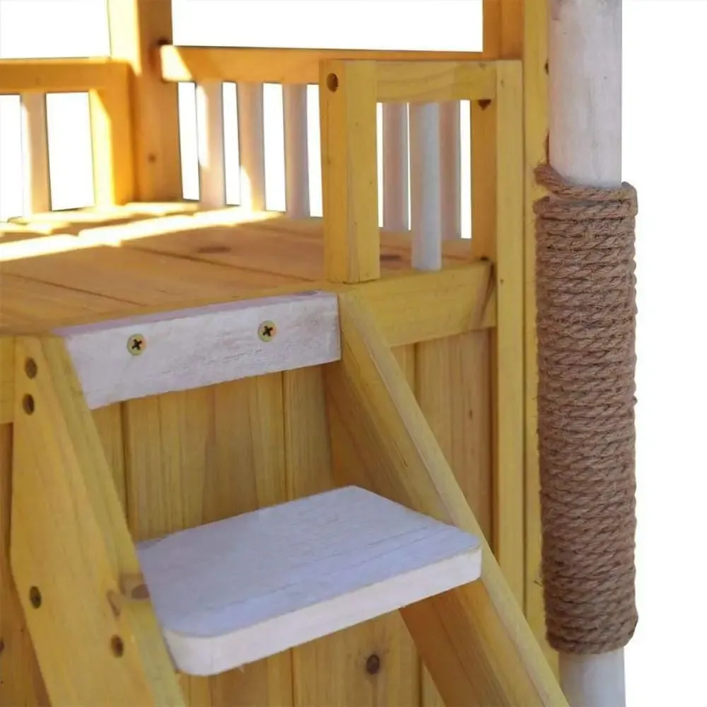 Wooden Waterproof Cat Dog Puppy House with Ladder 2 Story