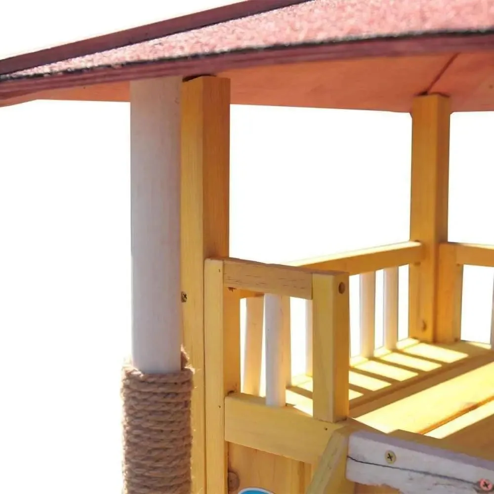 Wooden Waterproof Cat Dog Puppy House with Ladder 2 Story