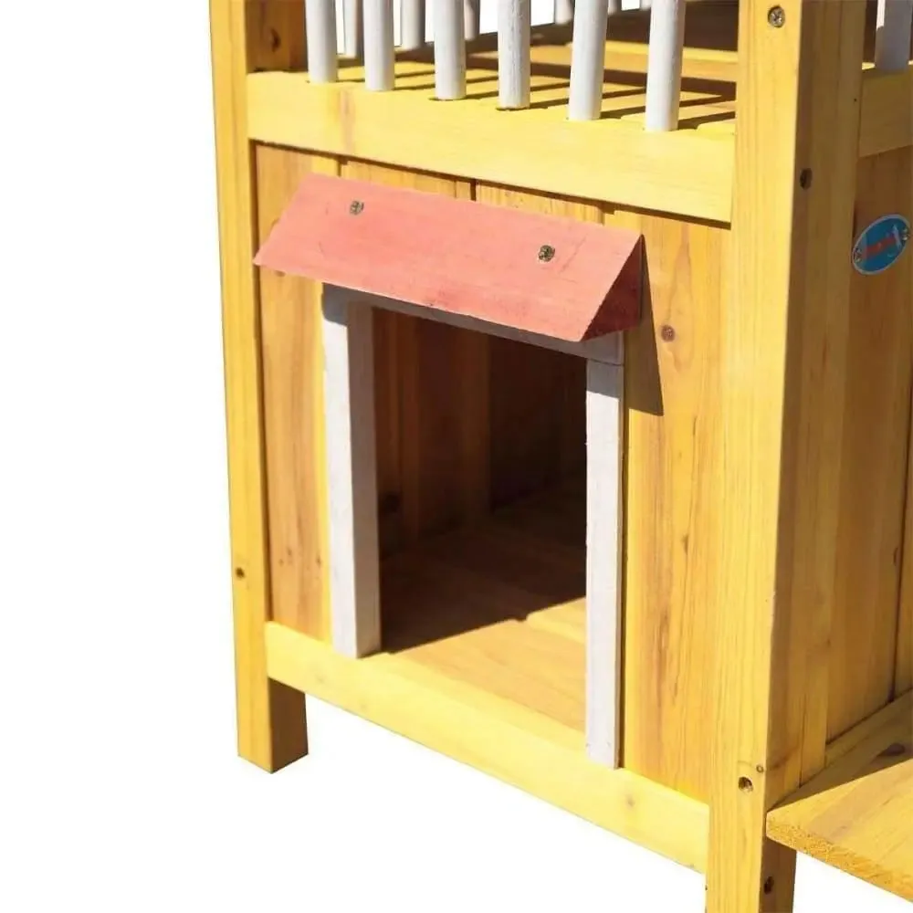 Wooden Waterproof Cat Dog Puppy House with Ladder 2 Story