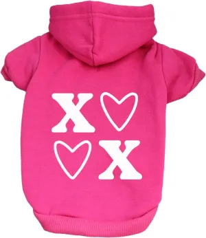 XOXO Valentine's Day Dog Hoodie Fleece Lined Pullover Sweatshirt with Leash Hole (Hot Pink, X-Large 978)