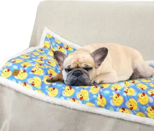 XPUDAC Waterproof Dog Blankets for Small Large Dogs, Pet Couch Cover Protection, Washable Soft Sherpa Fleece Leakproof Bed Blanket for Furniture Protector, Blue Duck-S