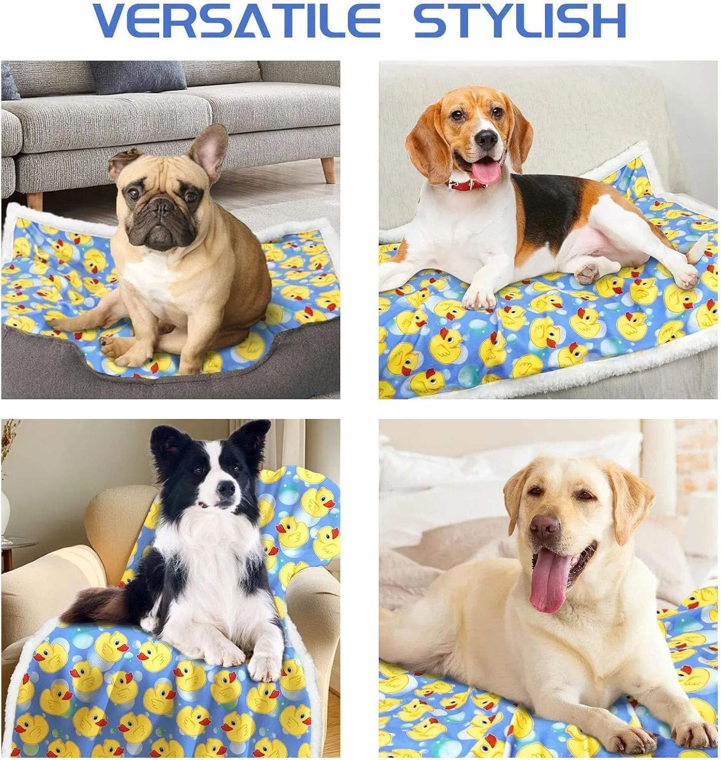 XPUDAC Waterproof Dog Blankets for Small Large Dogs, Pet Couch Cover Protection, Washable Soft Sherpa Fleece Leakproof Bed Blanket for Furniture Protector, Blue Duck-S